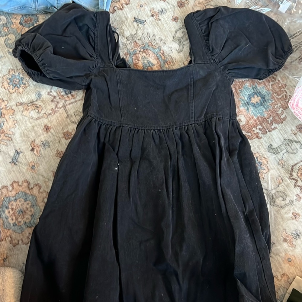 Babydoll Puff Sleeve Black Denim Dress Small Mittoshop